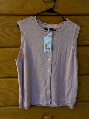 Sleeveless Button-Front Knit Cardigan Vest - Light Pink